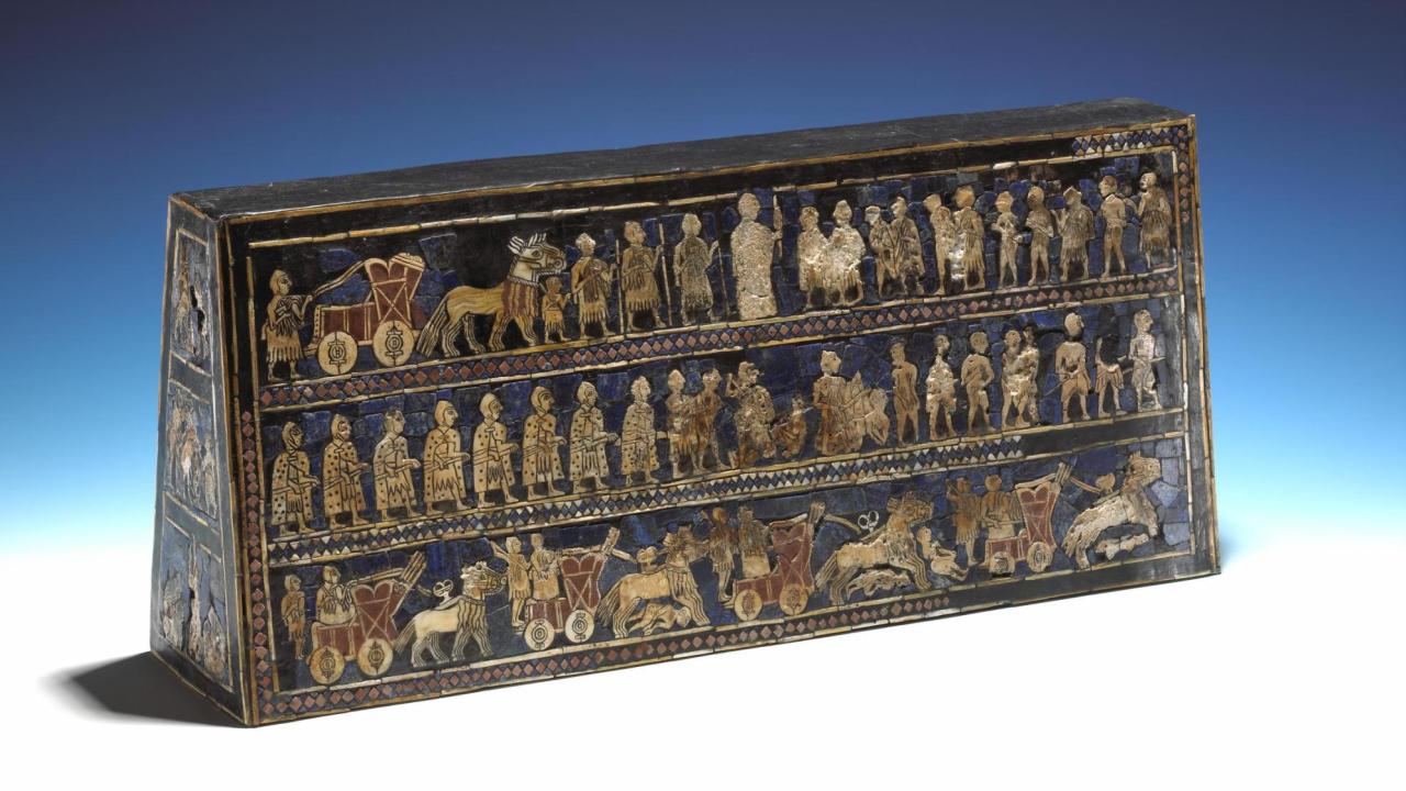 Standard of Ur, ca. 2500 BCE, Mesopotamia, British Museum no. 120121, https://www.britishmuseum.org/collection/object/W_1928-1010-3. Standard of Ur