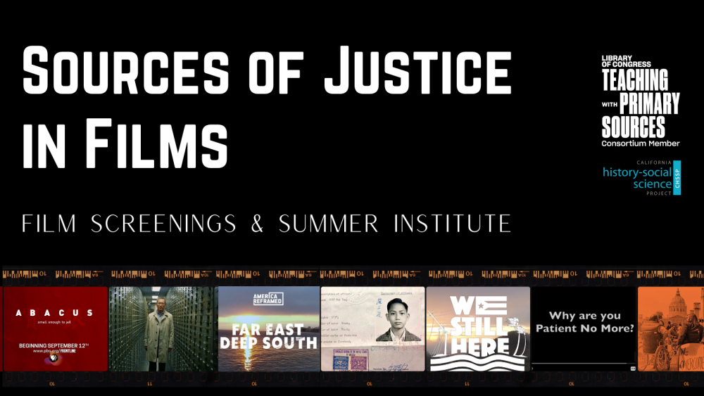 Sources of Justice in Films program title and thumbnails of films