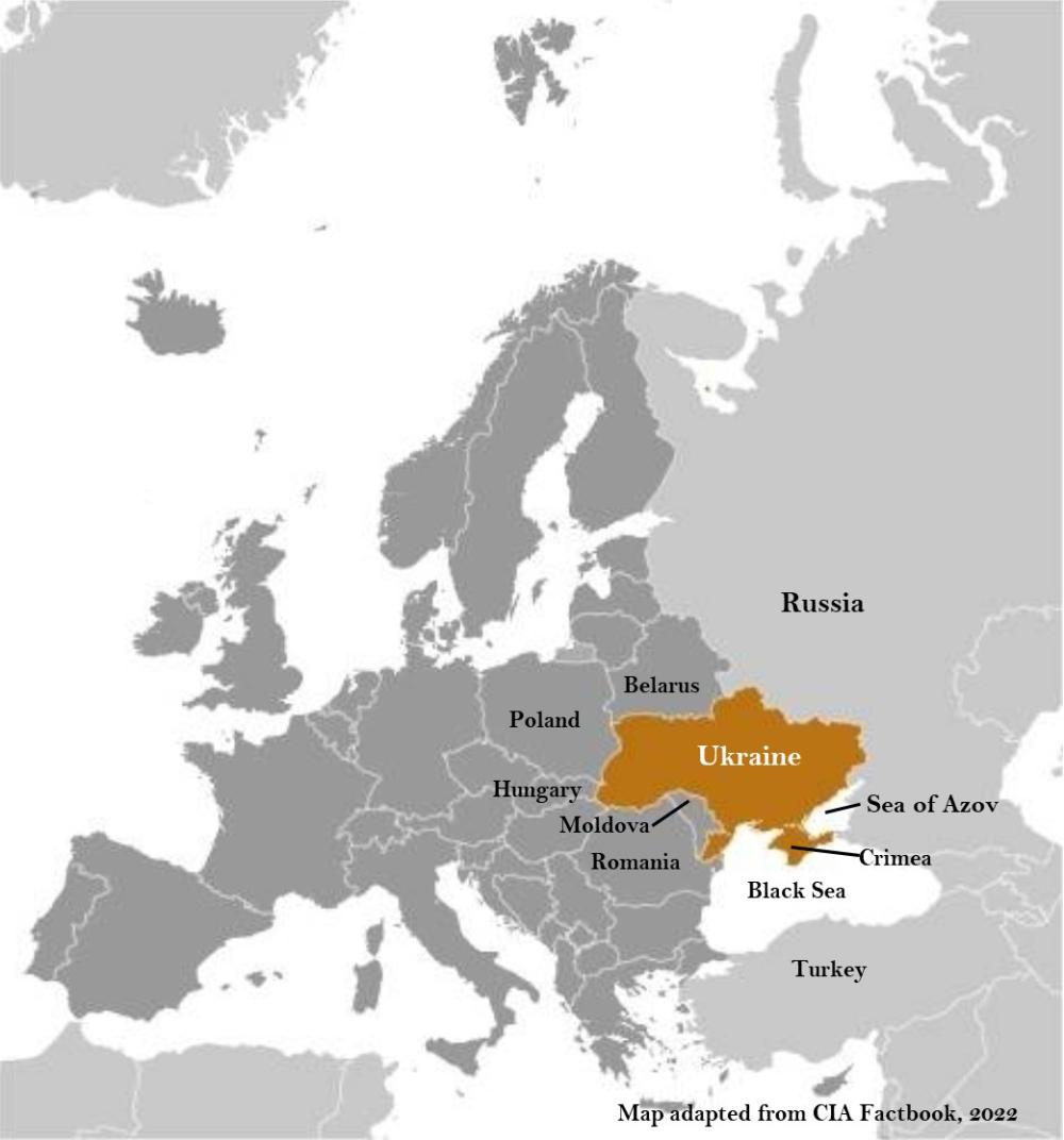 Map of Ukraine in Europe