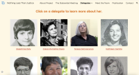 a screenshot of a webpage that includes tiled photos of women and a headline that says to click on a delegate to learn more about her