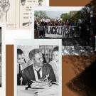 Photographs of Bayard Rustin, Frederick Douglass, Black women working in shipyards during World War 2, Mary McLeod Bethune,  a pamphlet from the Black Panther Party, and a Black Lives Matter march. These images are accompanied by text that reads "honoring Black History and Black Futures"