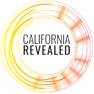 Inside of an orange and yellow bright circle are the words "California Revealed" in black font