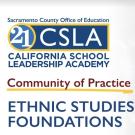 White background image with the words 21CSLA Community of Pracitce: Ethnic Studies Foundations written in blue and red